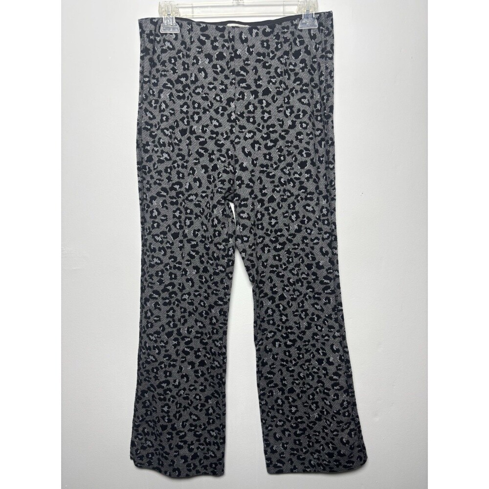 Maeve Anthropologie Leopard Print Flare Pants Black Grey Animal Size M Retro